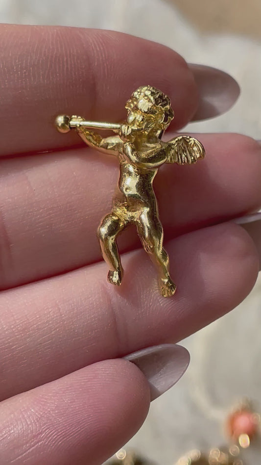 Vintage 18K Cherub with Flute Pendant
