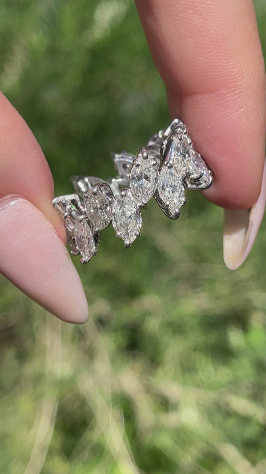 Vintage Platinum 8.1 ctw marquise cut diamond eternity, size 5.75 or 6