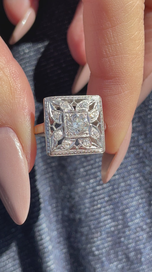 Vintage white 14k .61 ctw OEC and round cut diamond ring, size 6.75