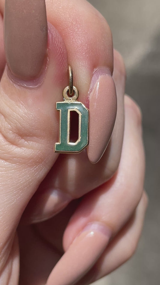 Vintage yellow 14K green enamel D letter charm