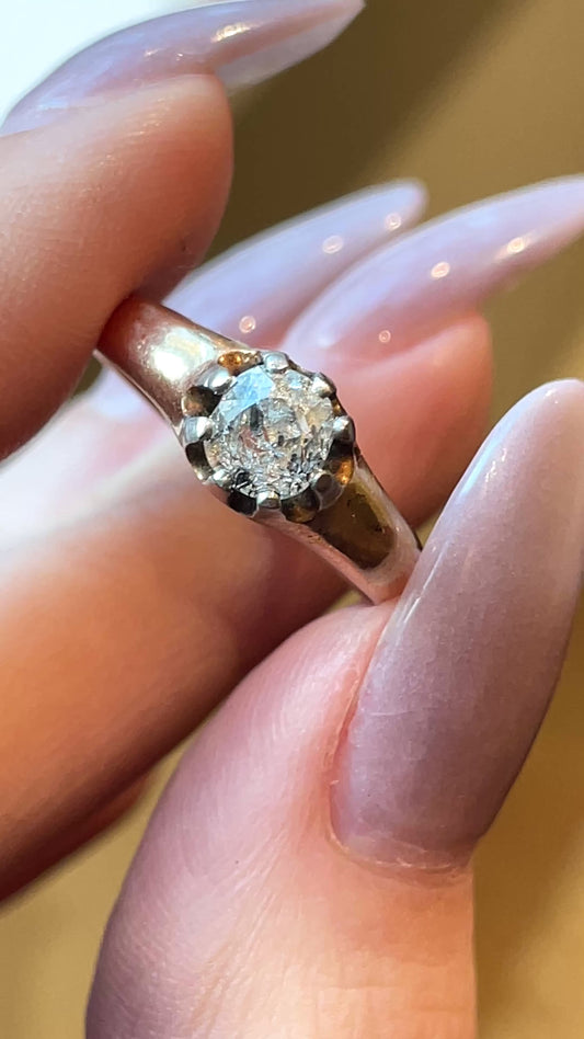 Antique yellow and white 14K gold approx .52 ctw old cut diamond ring, size 6