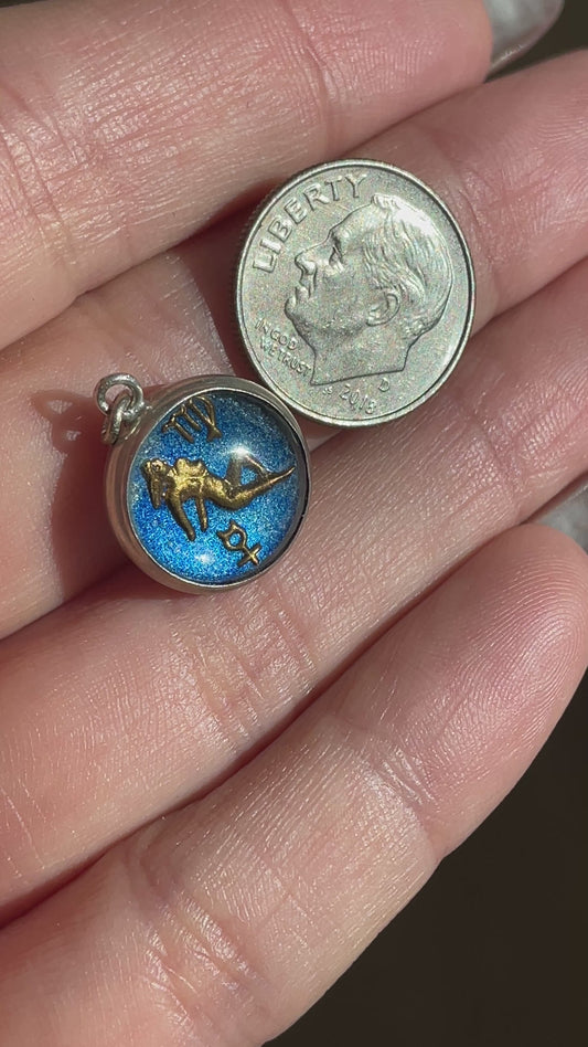 Vintage sterling and glass Virgo double sided orb charm