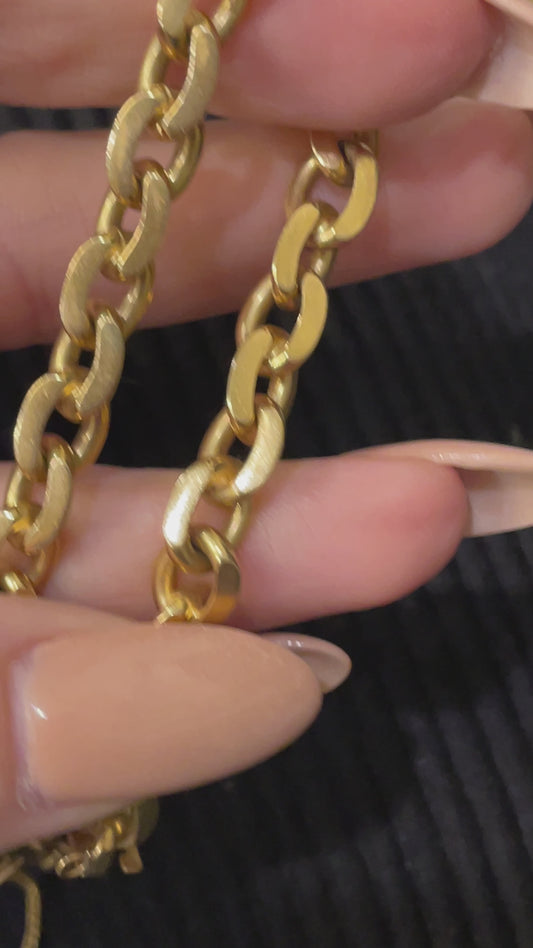 Vintage yellow 18K solid beard link curb bracelet, 7.25 inch and sizable