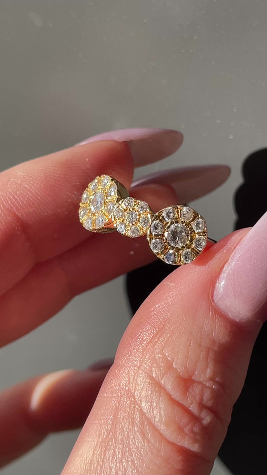 Vintage yellow 18K and 14K approx .72 ctw diamond circles ring, size 6.5