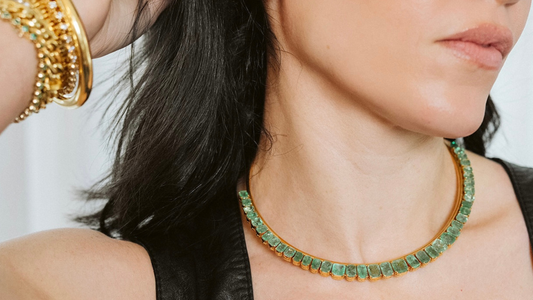 vintage 14k gold and columbian emerald necklace