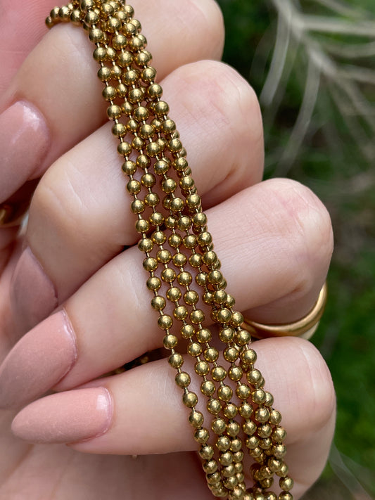 Vintage yellow 18K multi strand ball chain bracelet, 7 and 1/8 inch