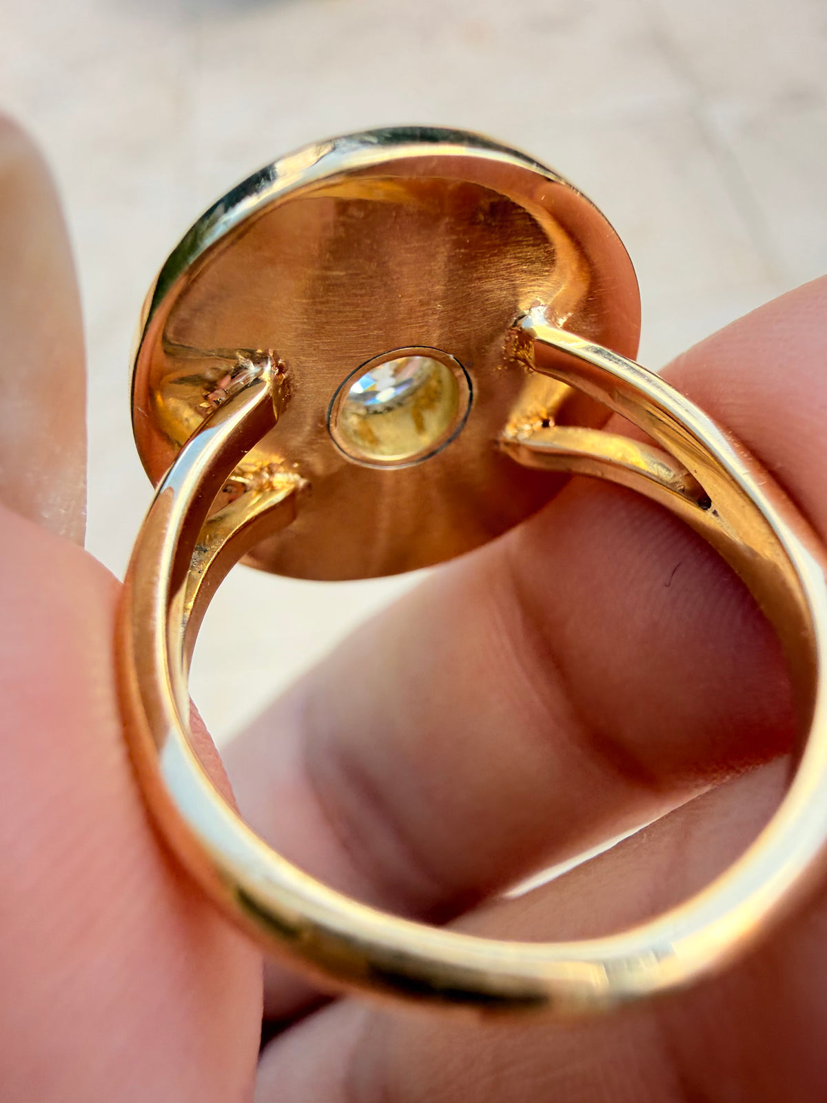 Vintage 18K onyx target ring with .5 ctw old mine cut diamond, size 7.25-7.5