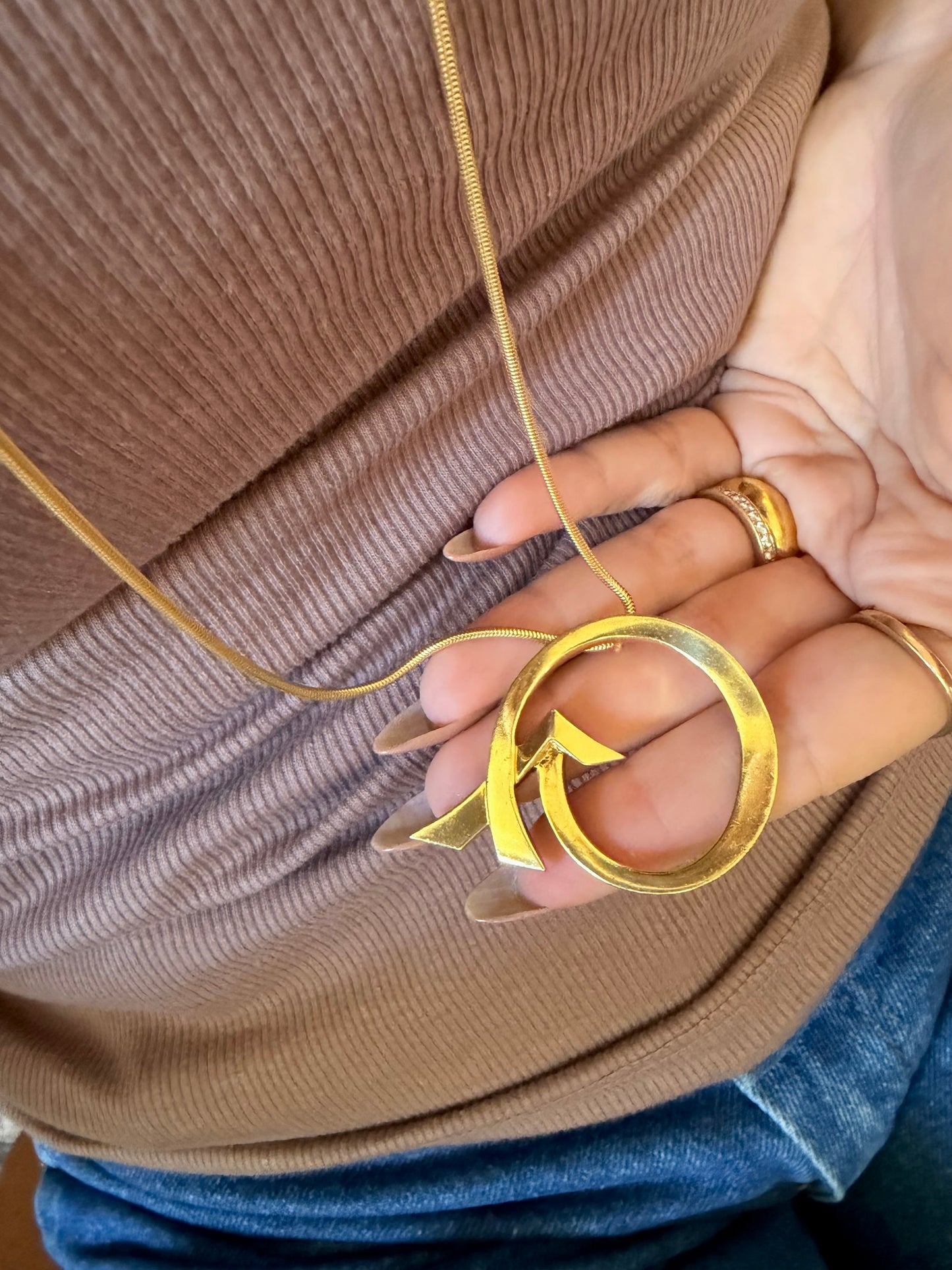 Vintage yellow 18K Paloma Picasso for Tiffany & Co large Arrow pendant on Snake chain, 35 inch long