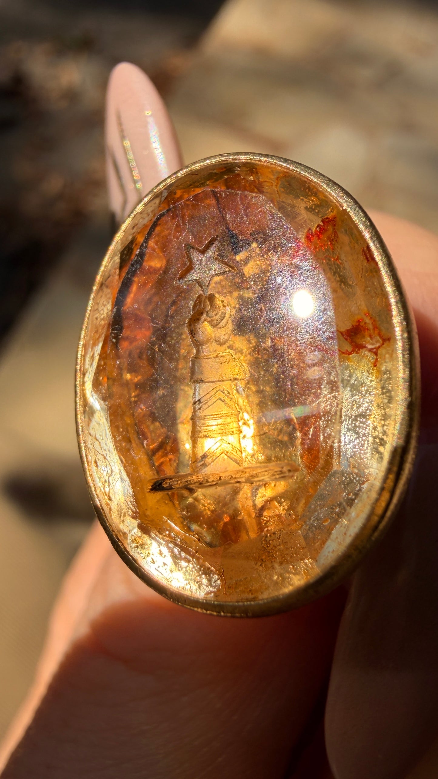 Antique yellow 18K gold carved foil backed citrine fob