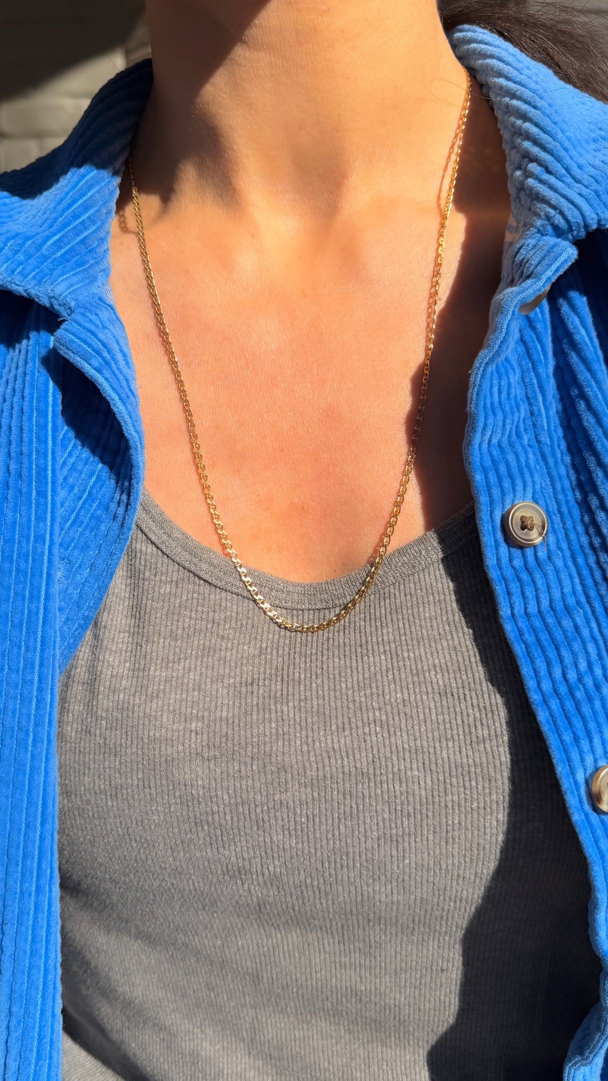 Vintage yellow 18K flat mariner chain, 24 inch