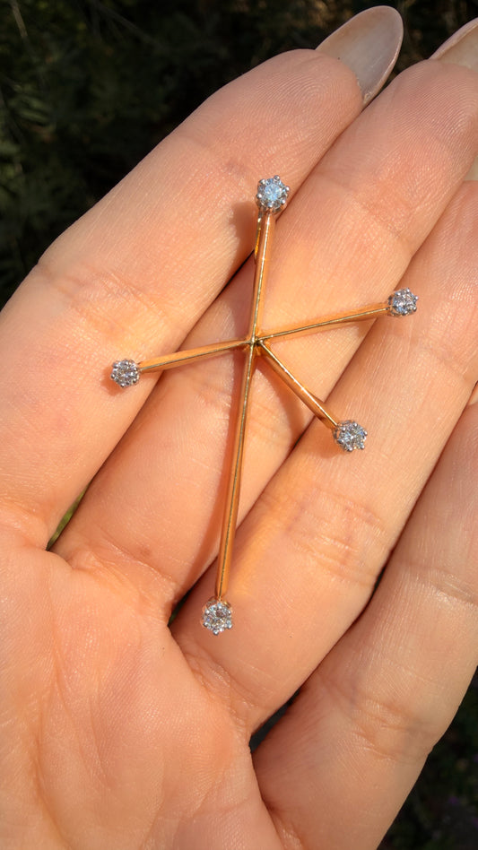 Vintage yellow 18K approx .3 ctw diamond southern cross constellation pendant