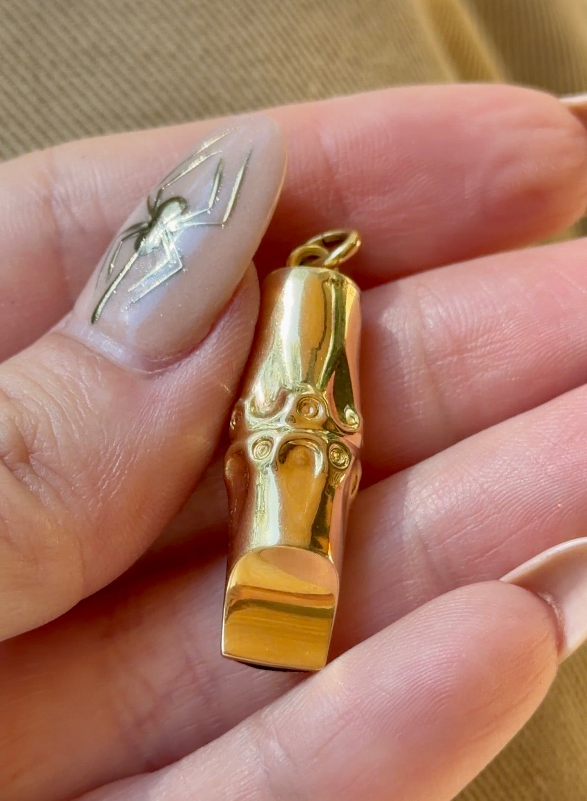 Vintage yellow 18K bamboo motif whistle pendant