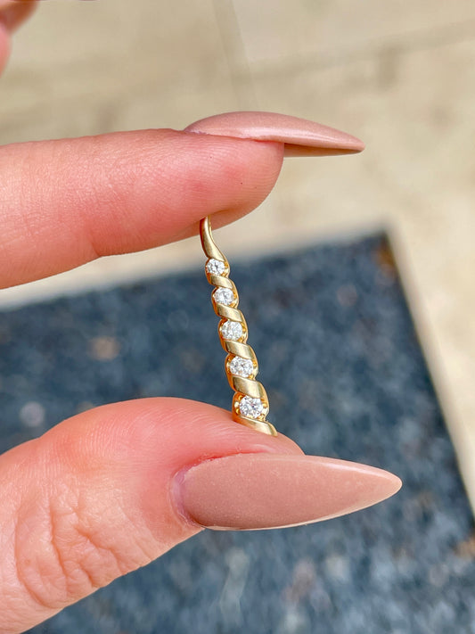 [PRIVATE] Estate yellow 14K approx .22ctw diamond horn slider with addition of large bale