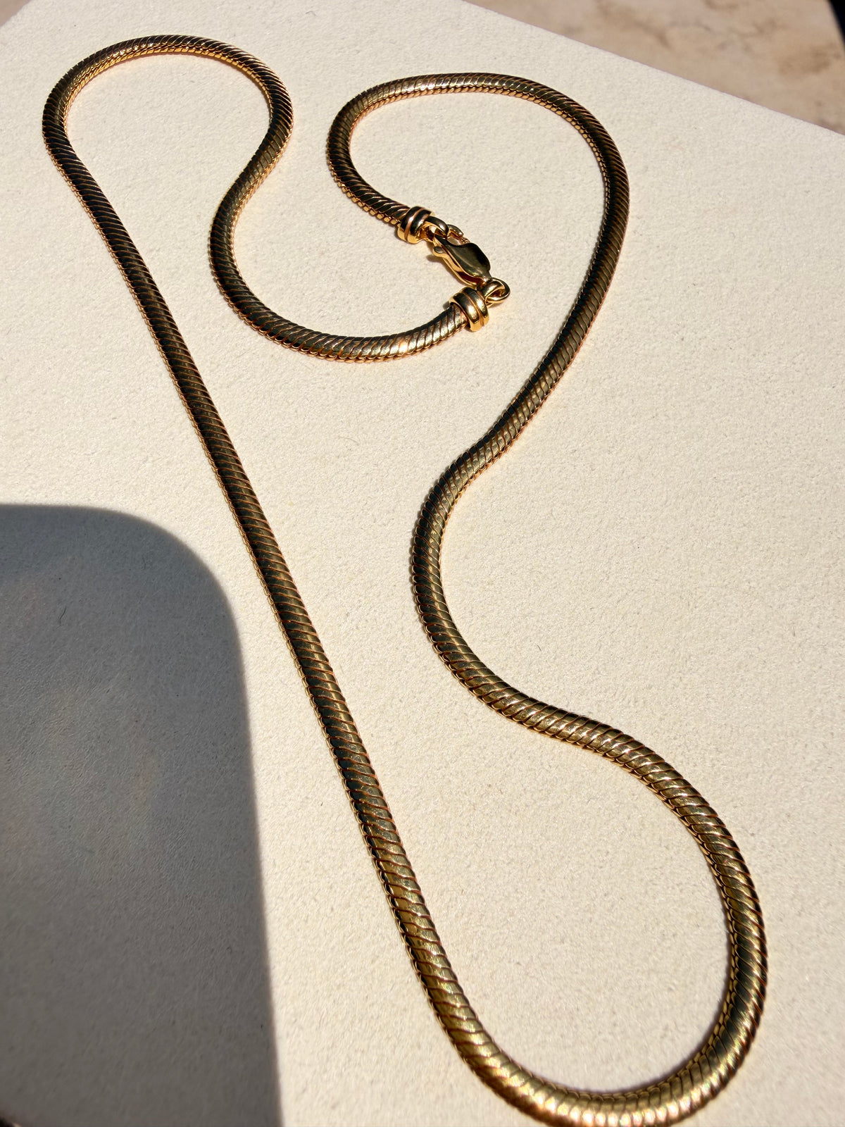 Vintage yellow 14K ribbon snake link chain, 18 inch