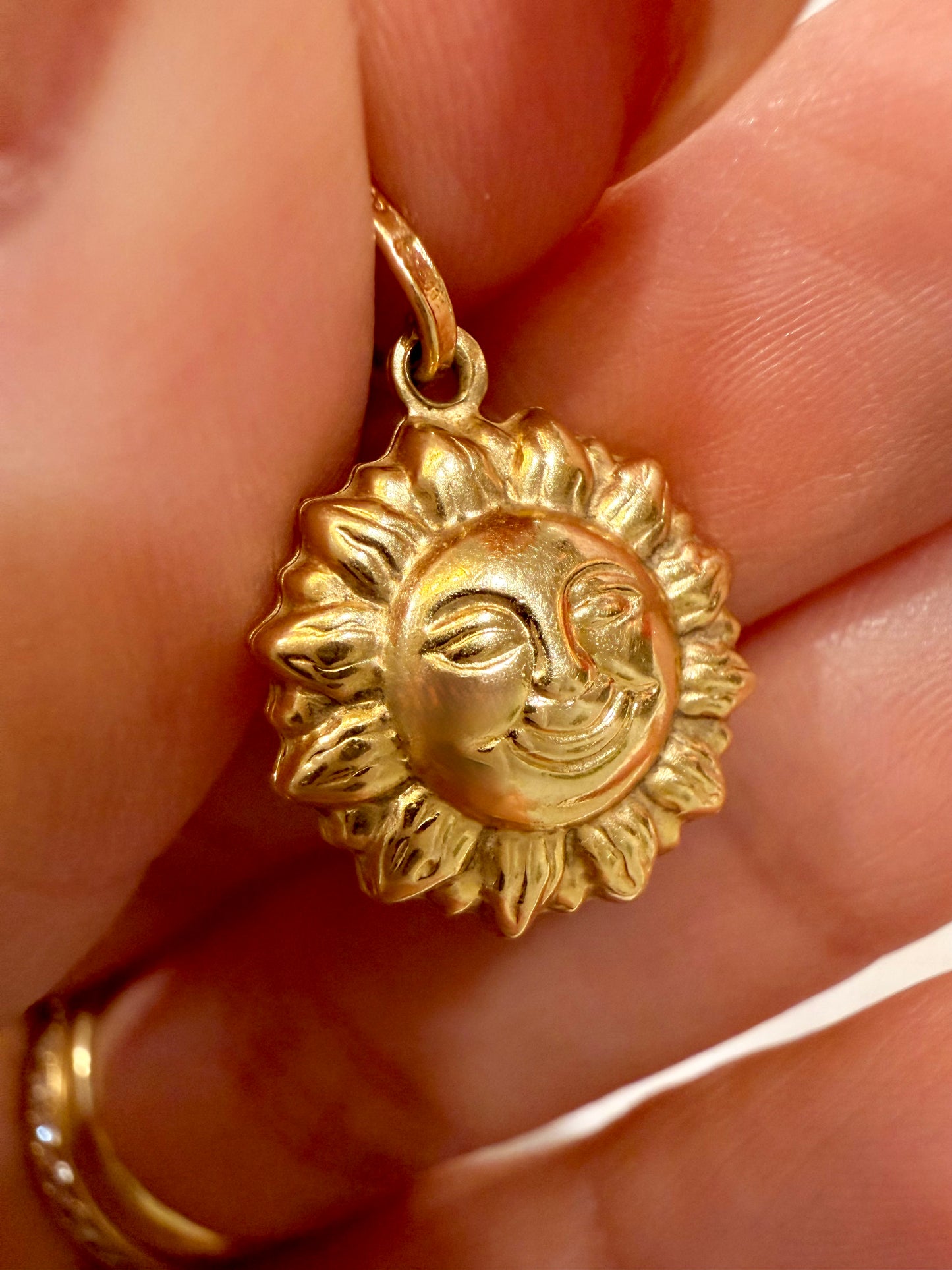Vintage yellow 18K happy double sided sun puffy charm