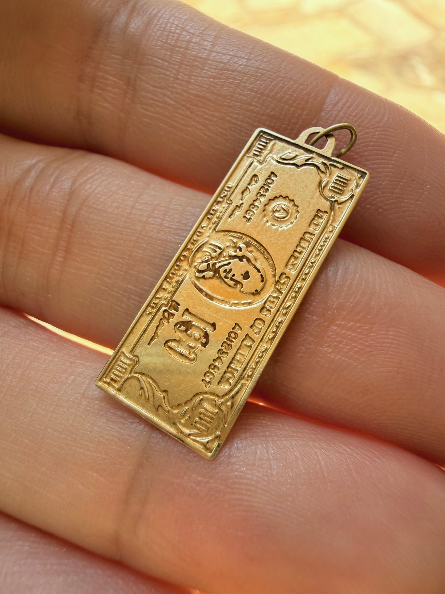 Vintage yellow 14K gold $100 bill charm