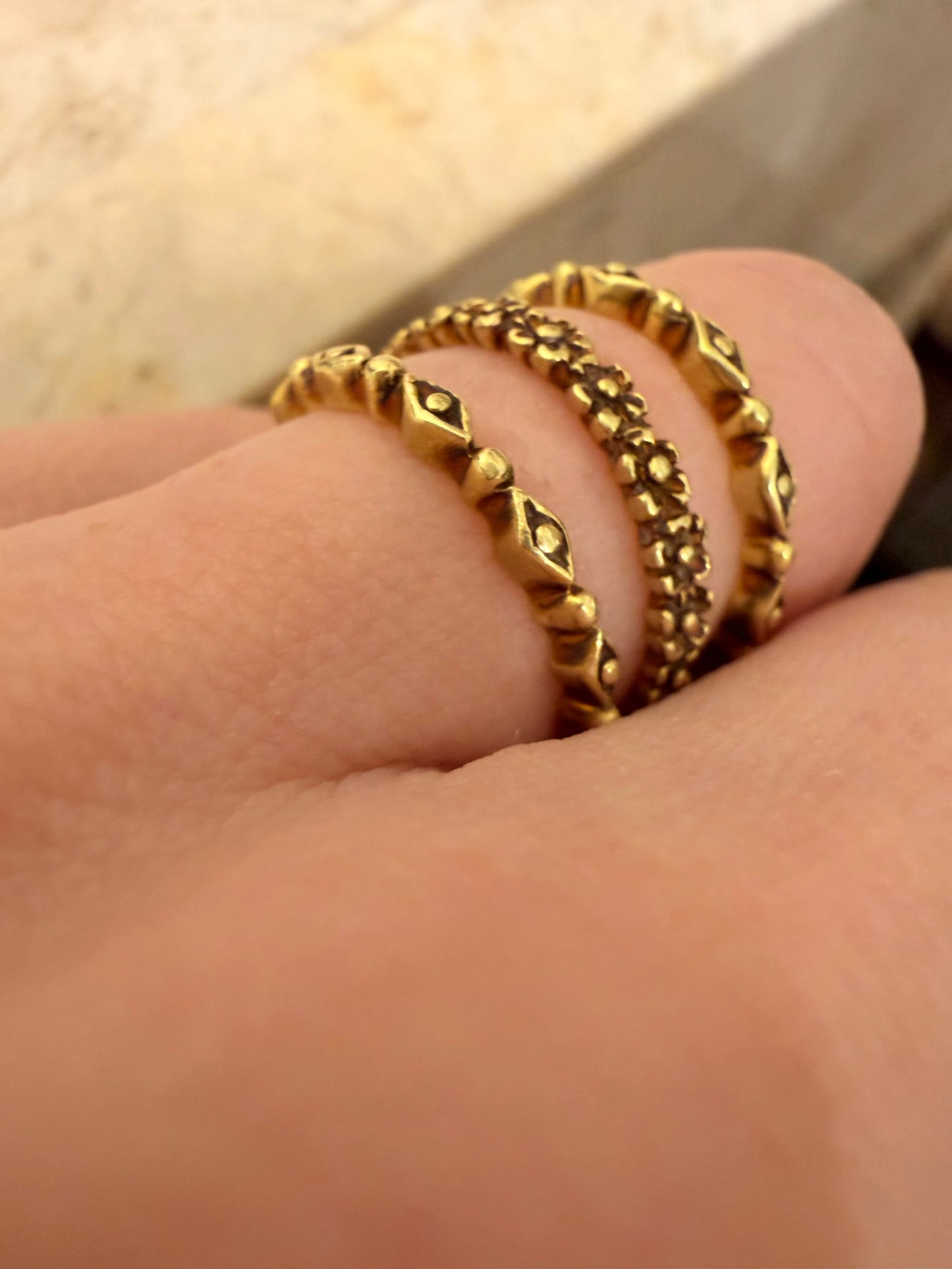 Vintage yellow 18K patterned eternity bands