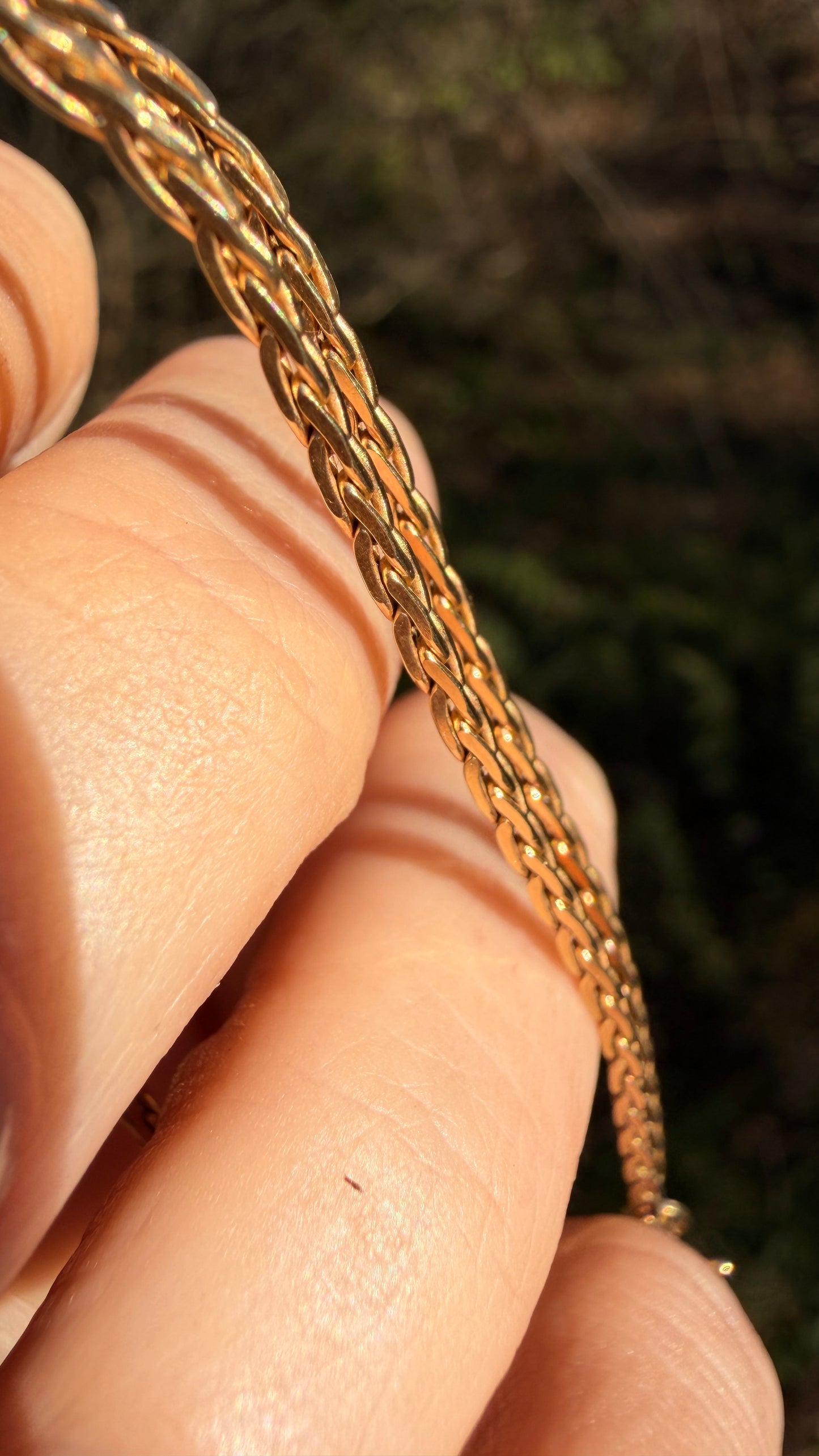 Vintage yellow 14K squared wheat chain, 15 inch