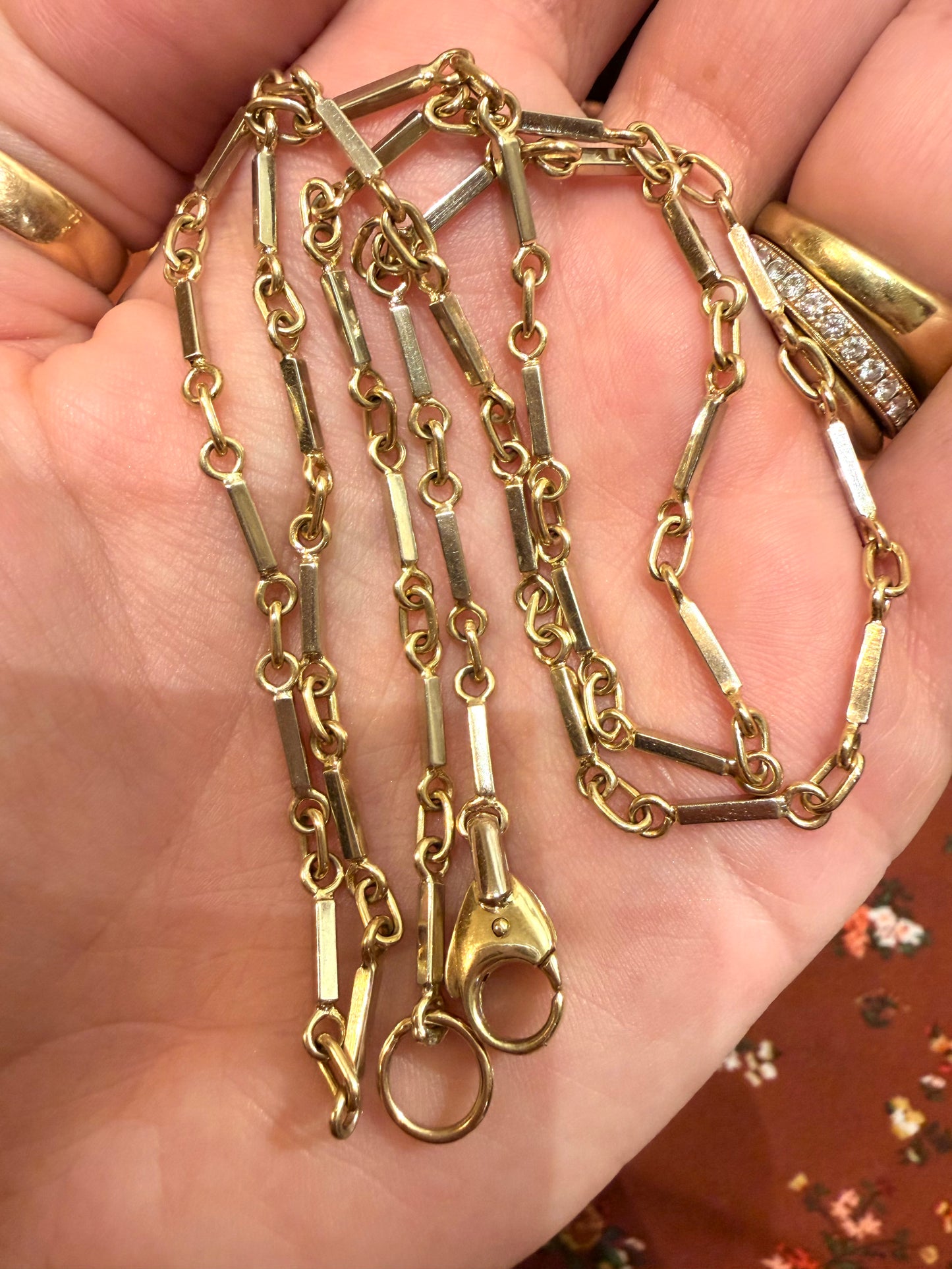Vintage yellow and white 14K bar link chain, 24.5 inch
