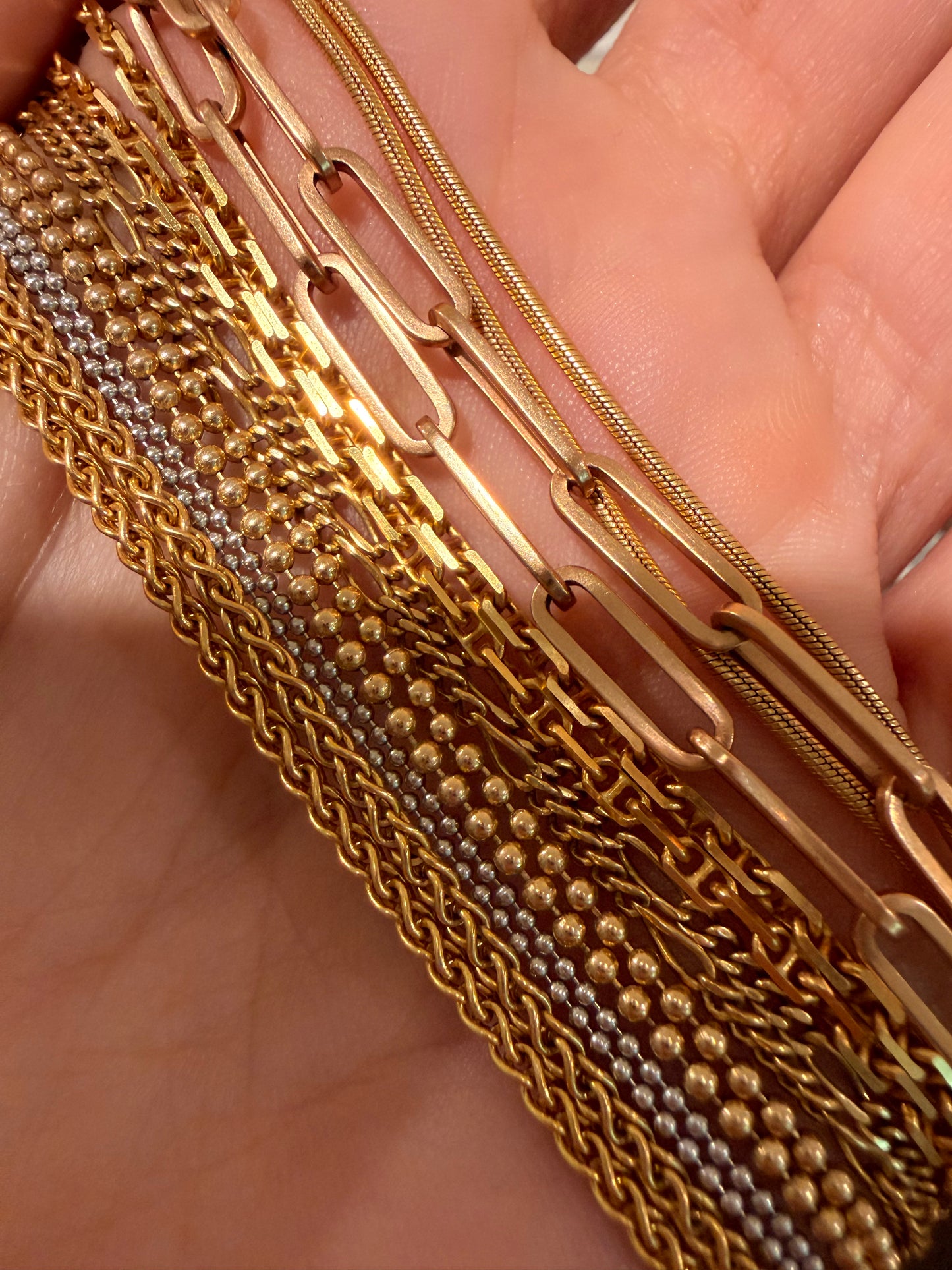 Vintage rosy 14K solid Paperclip chain, 18.5 inch
