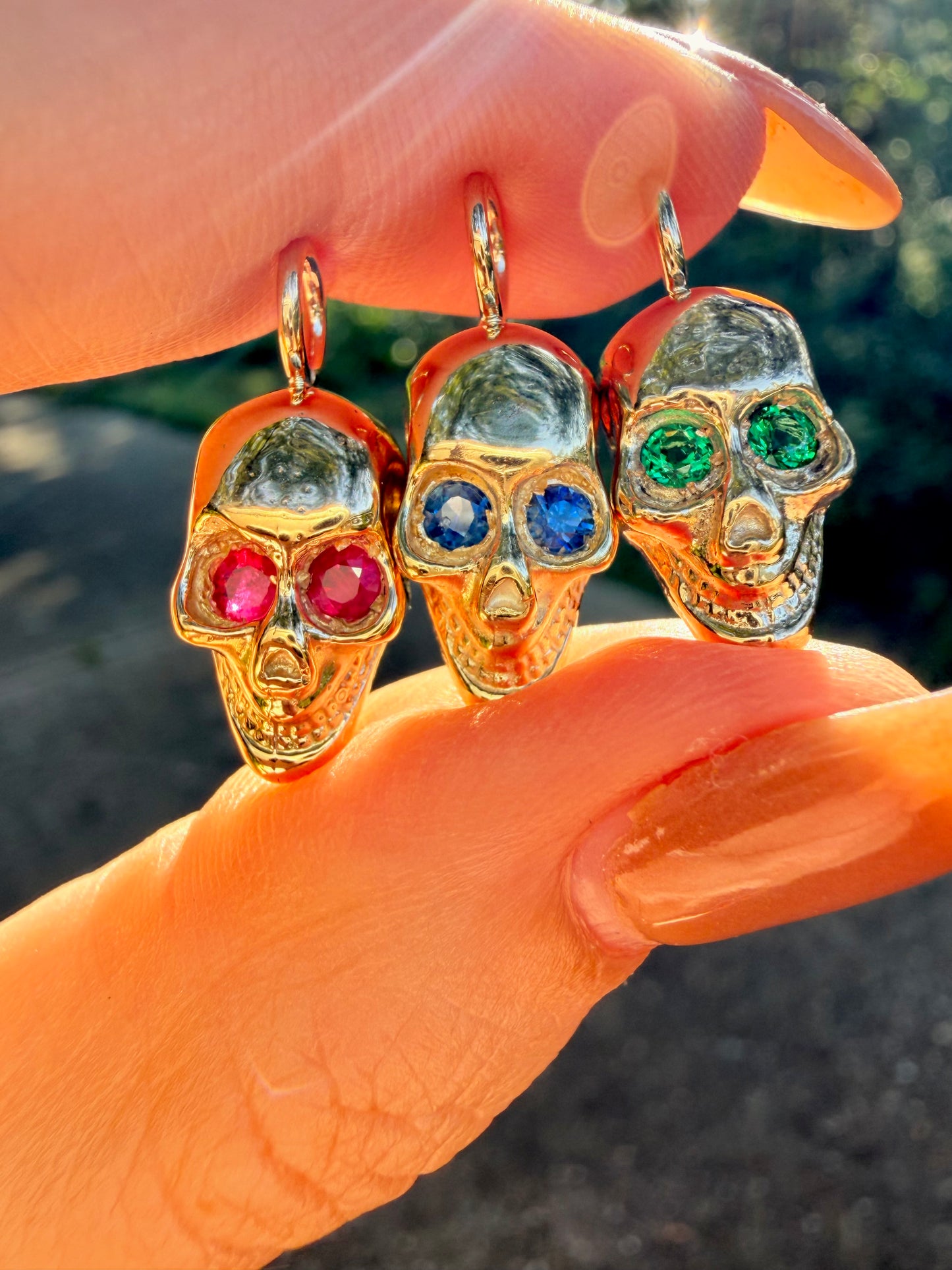 Yellow 14K smiley gemstone skull charm