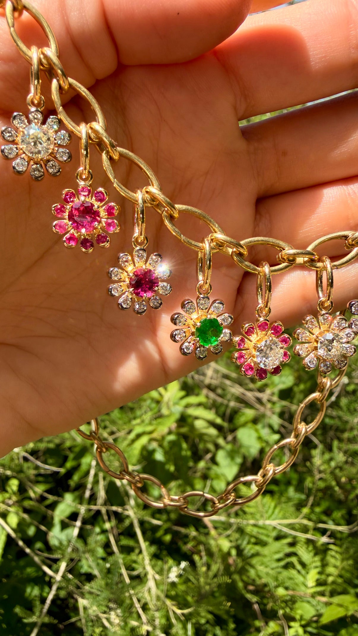 3GOG Natural Rubellite and Pink Sapphire Garden Party Flower Pendant 18K