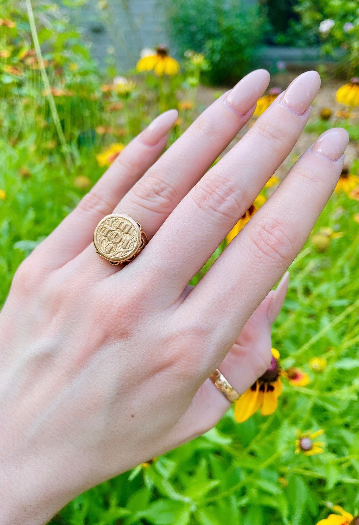 Vintage yellow 18K Toi et Moi ring, size 5.75