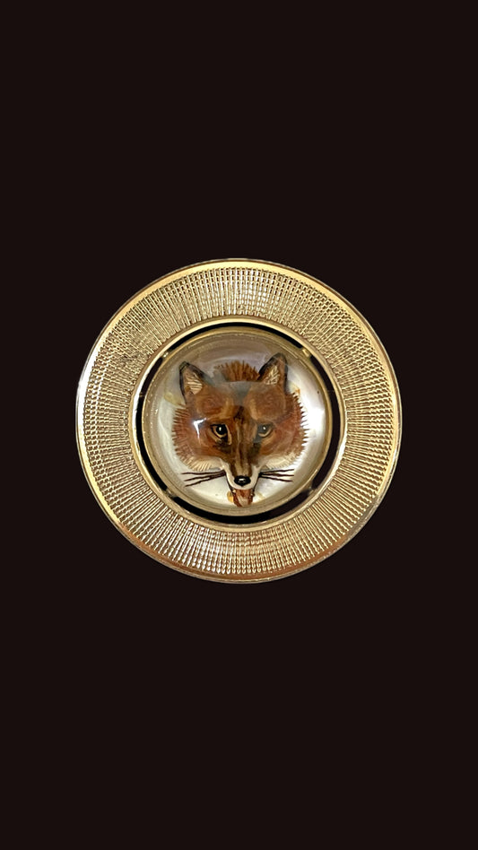 Vintage yellow 14K Fox reverse painted Essex crystal pin