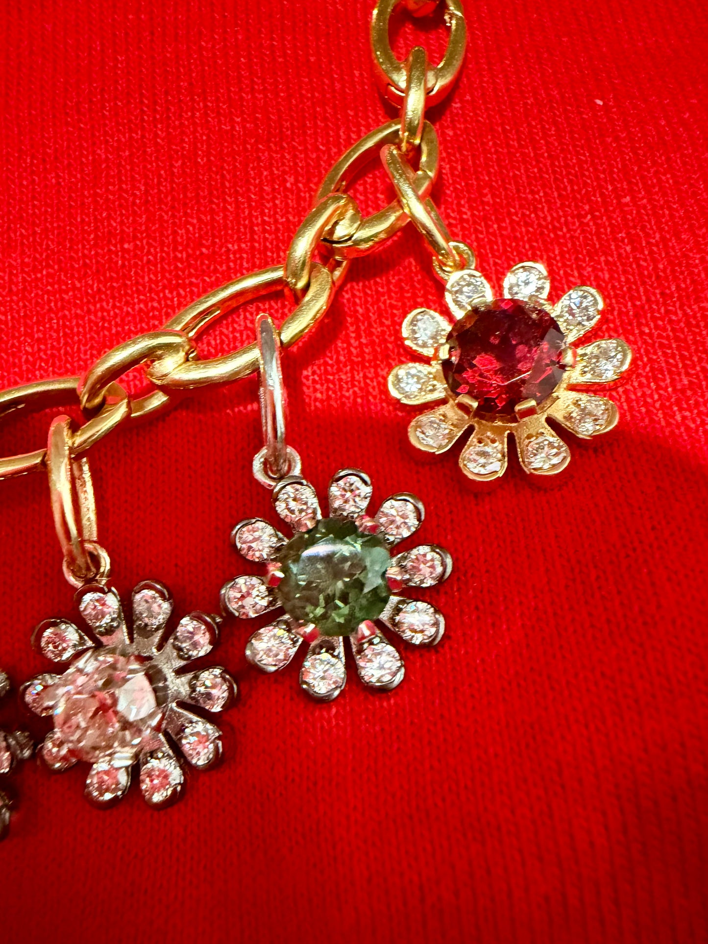 3GOG Natural Red Garnet Garden Party Flower Pendant 14K