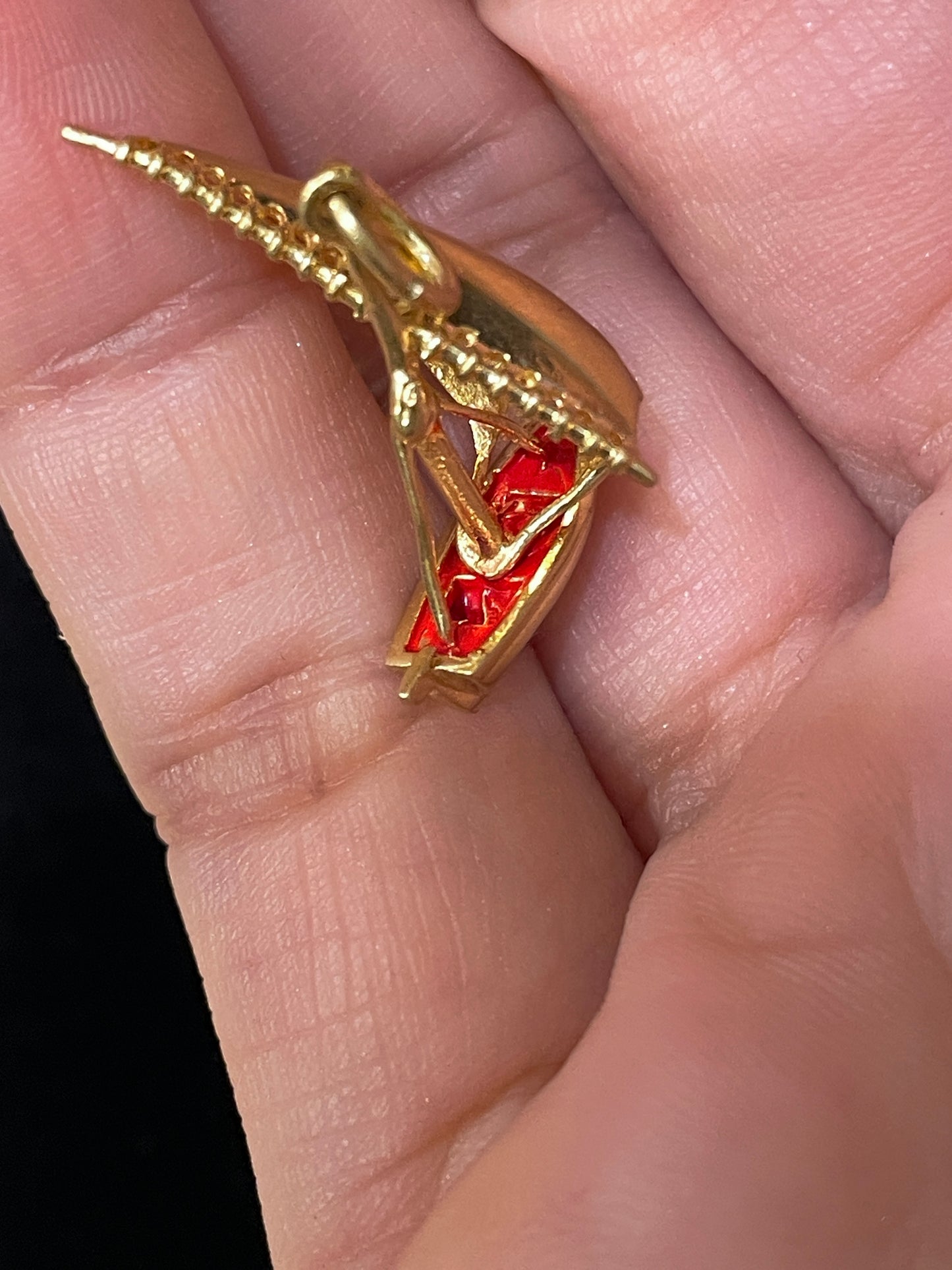 Vintage yellow 14K 3D sailboat with red enamel charm