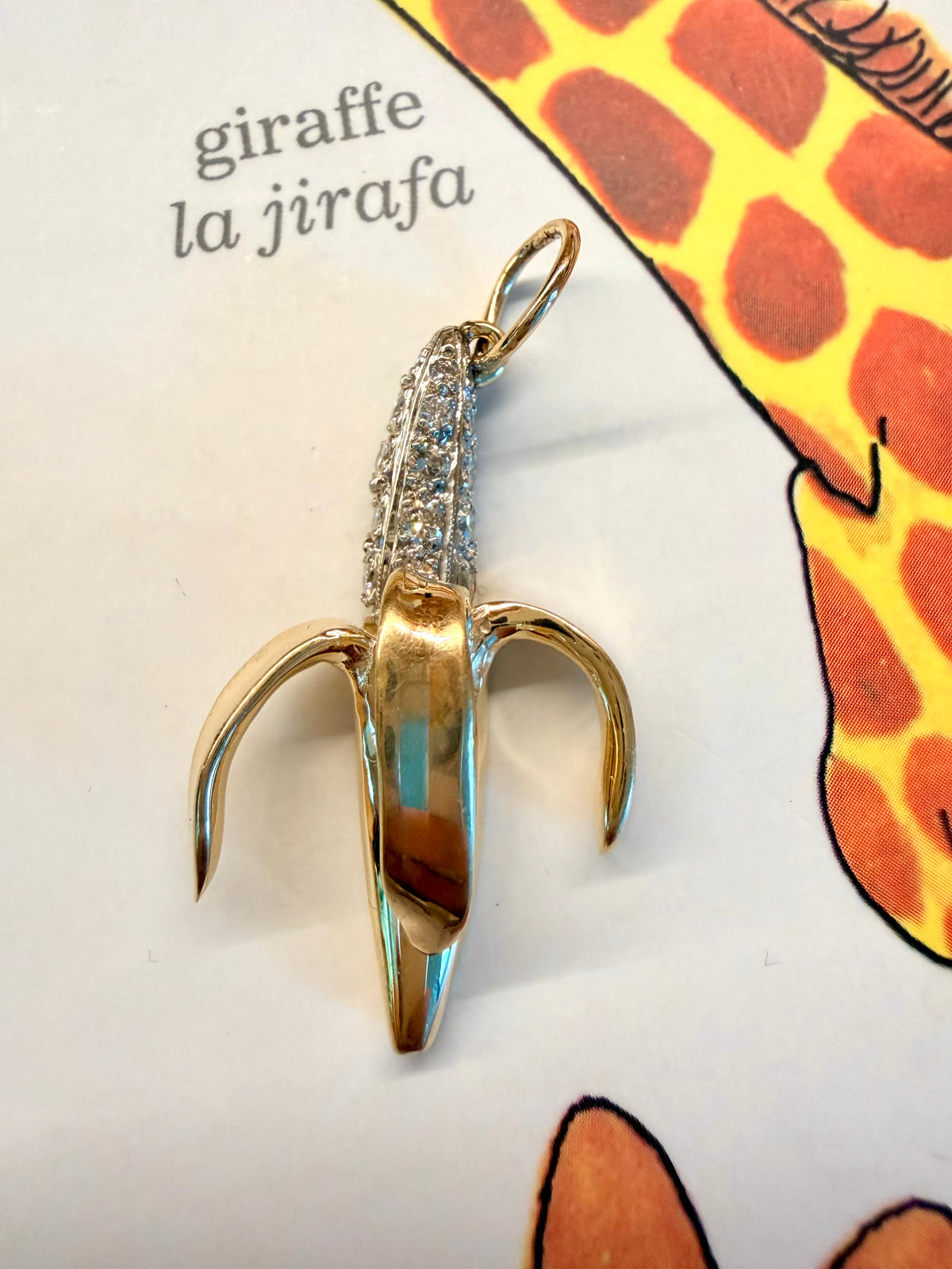 Vintage 14K diamond banana pendant