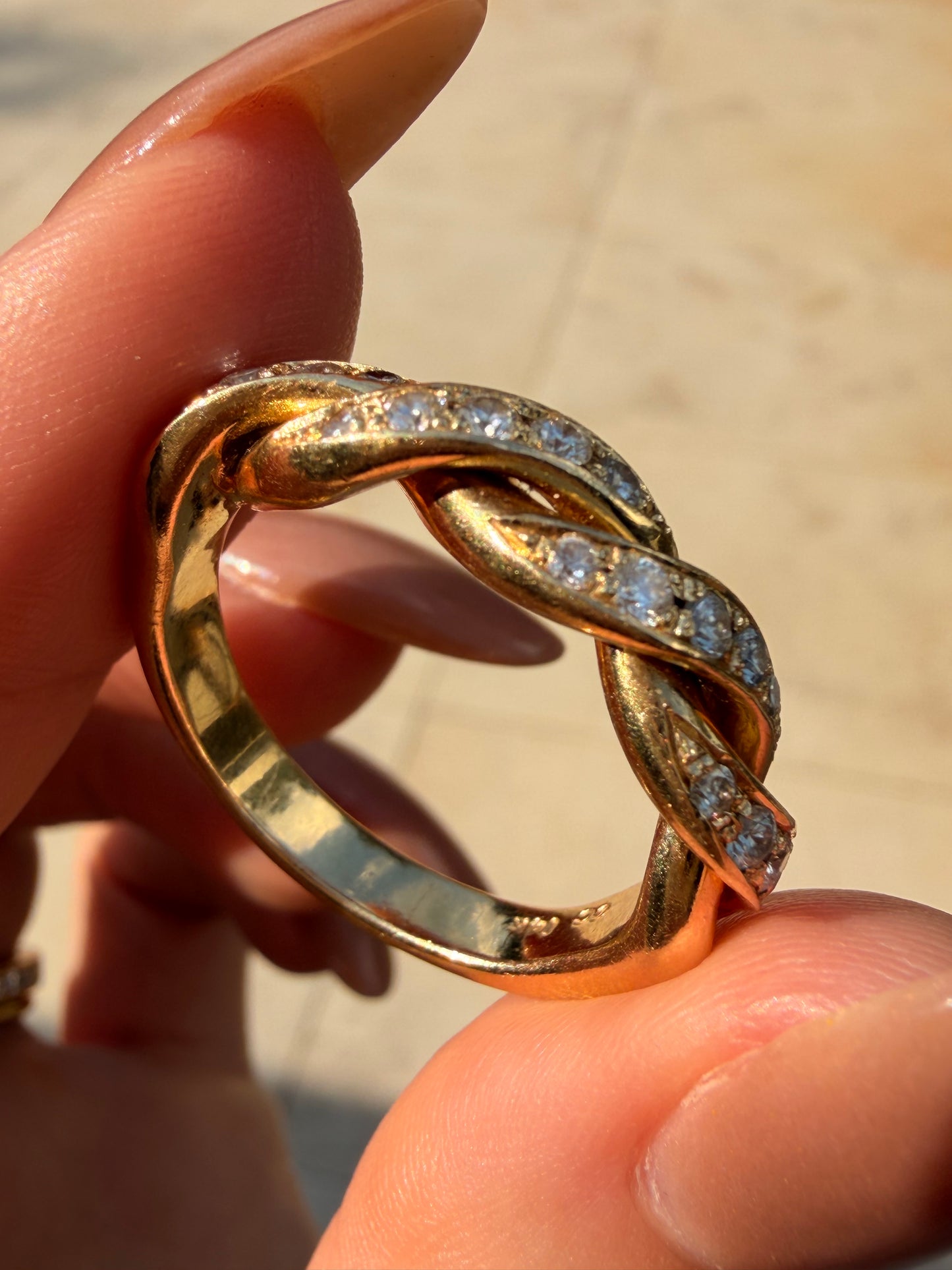 Vintage yellow 14K gold and approx .52 ctw diamond chunky twist ring, size 9.75