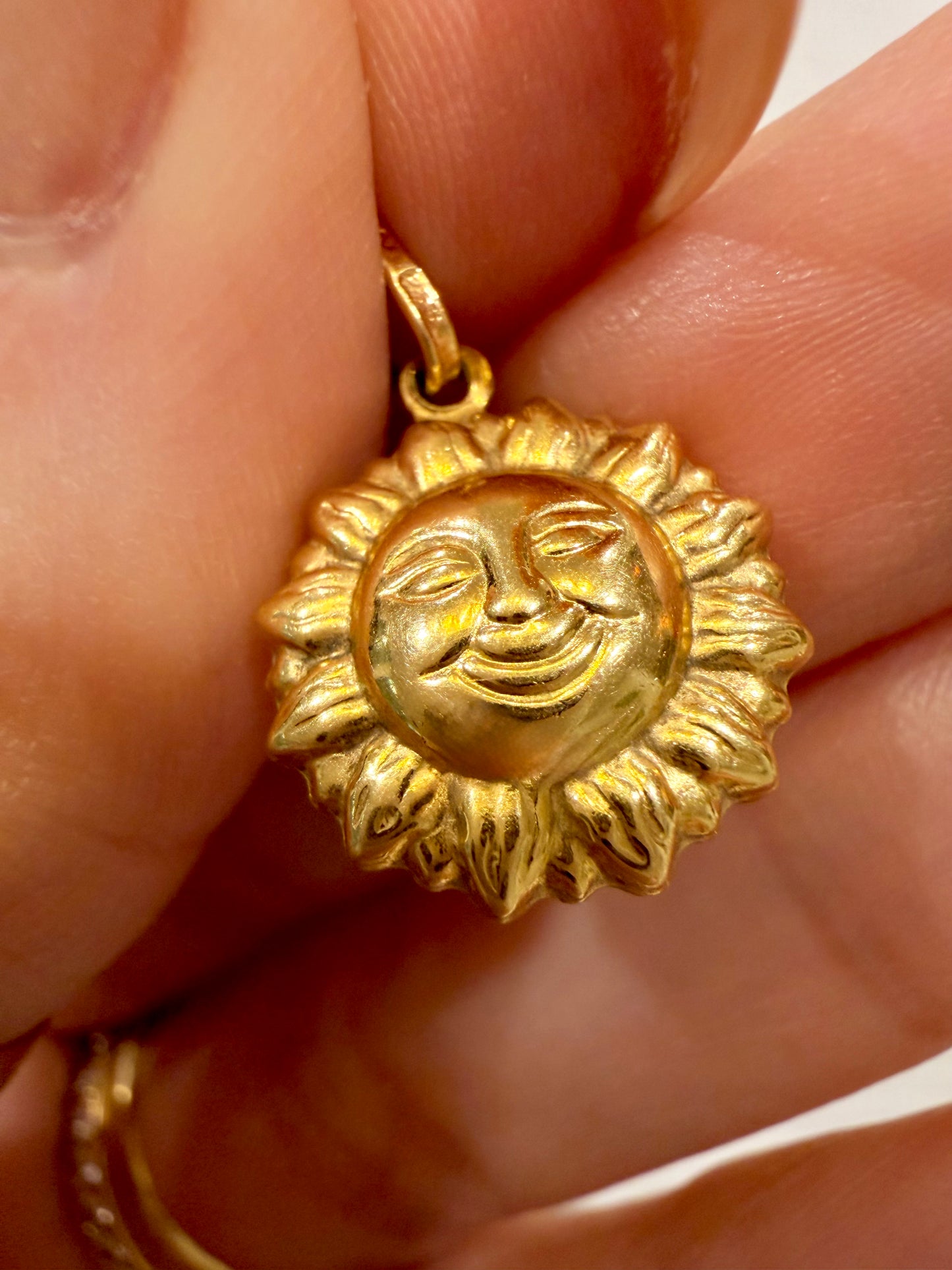 Vintage yellow 18K happy double sided sun puffy charm
