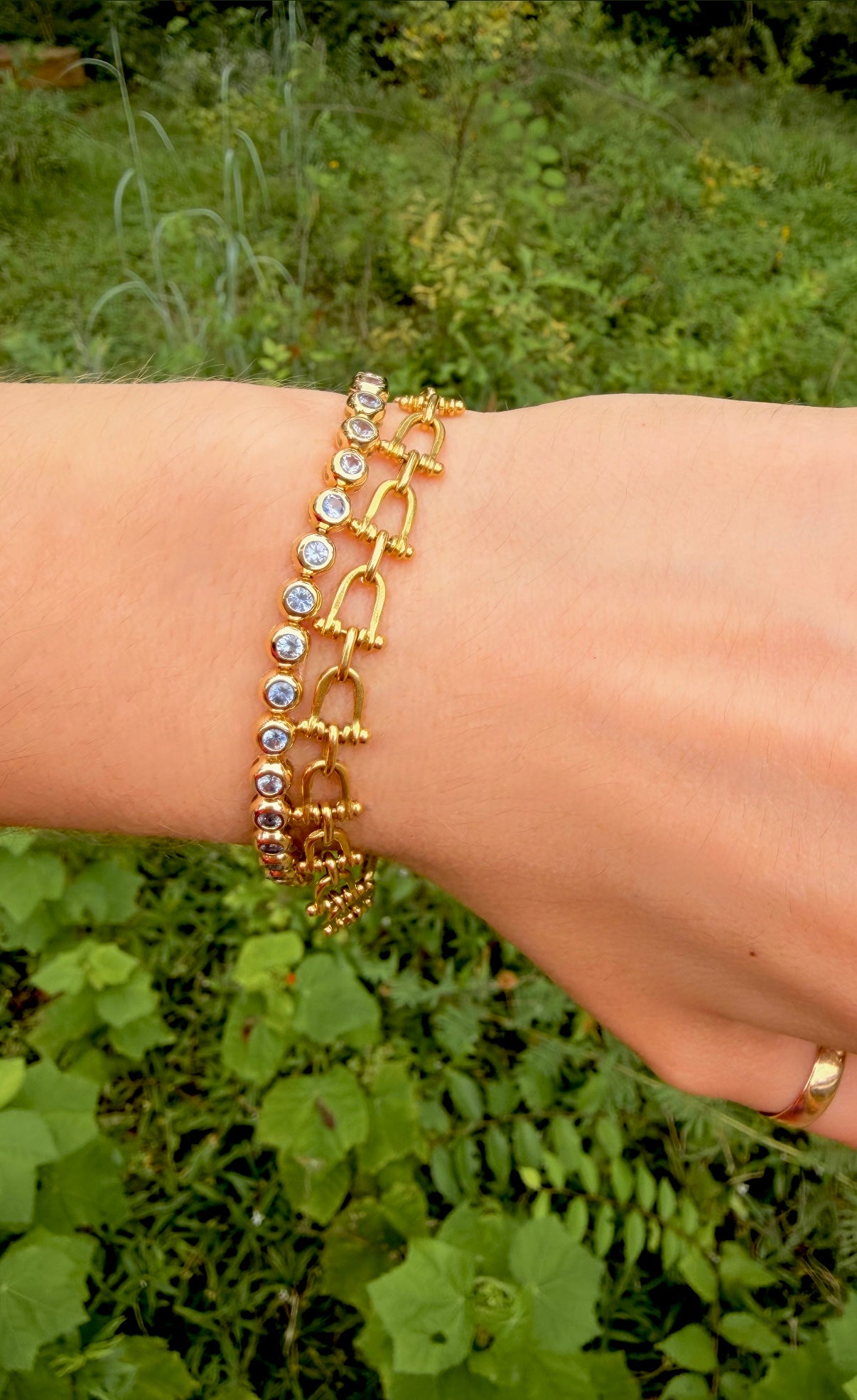 Vintage yellow 18K fancy link bracelet with 14K spring clasp, 7.75 inch