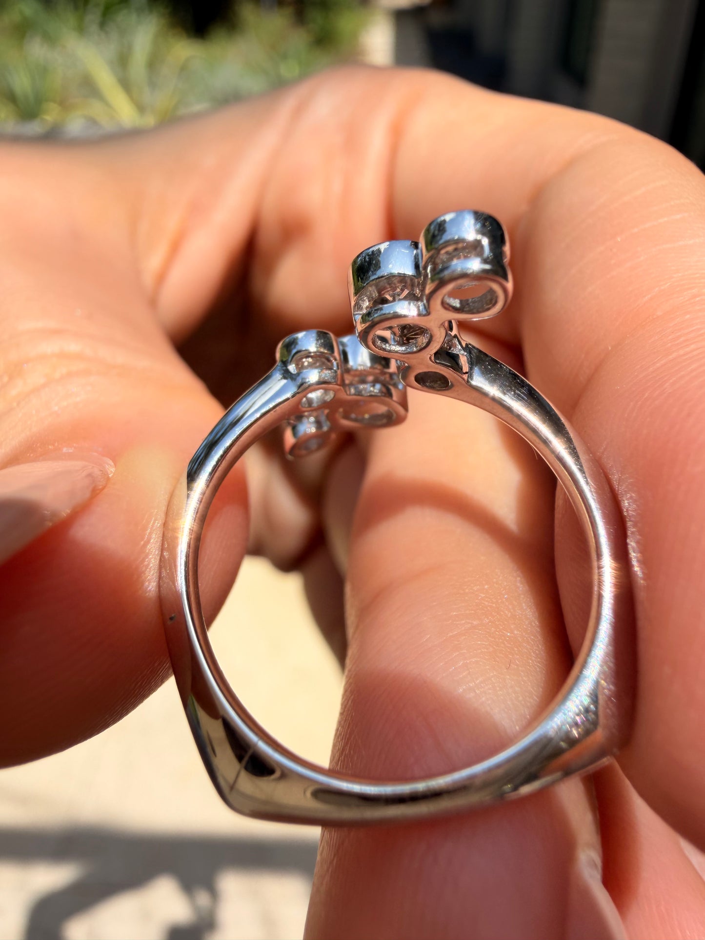 White 14K bezel set approx .55ctw diamond bubble ring, size 7.5