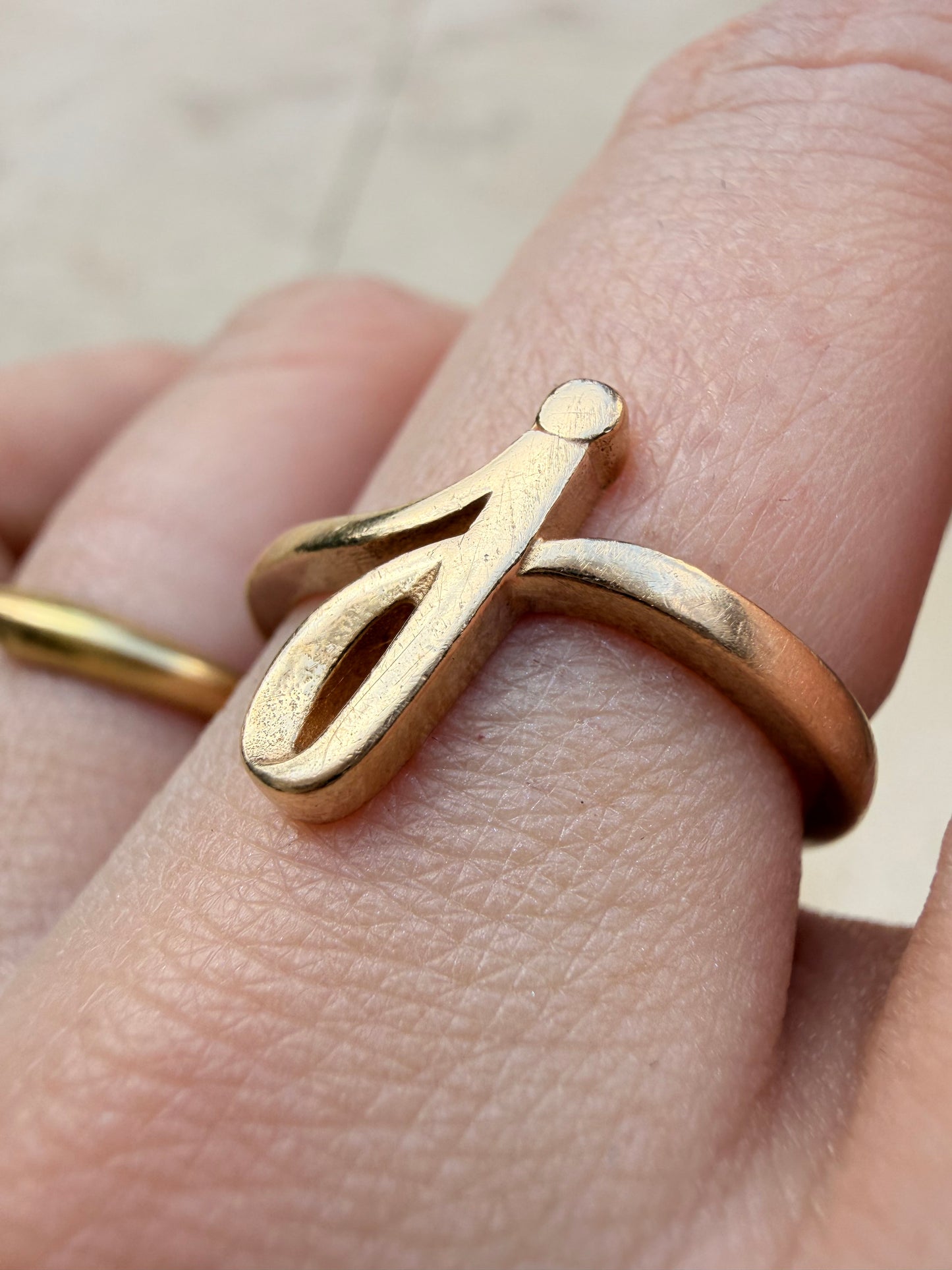 Vintage yellow 14K gold letter J ring, size 6.75