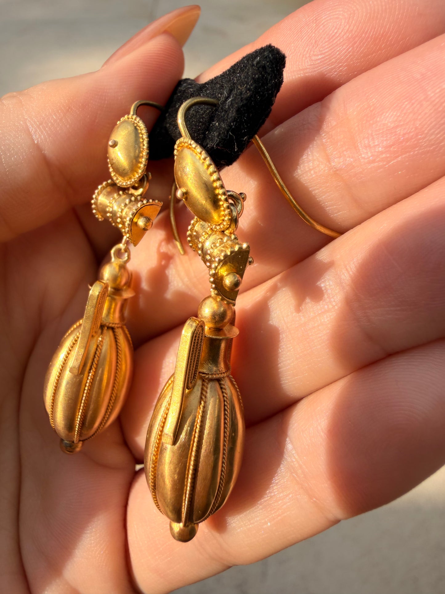 Antique yellow 18K gold amphora Etruscan revival earrings