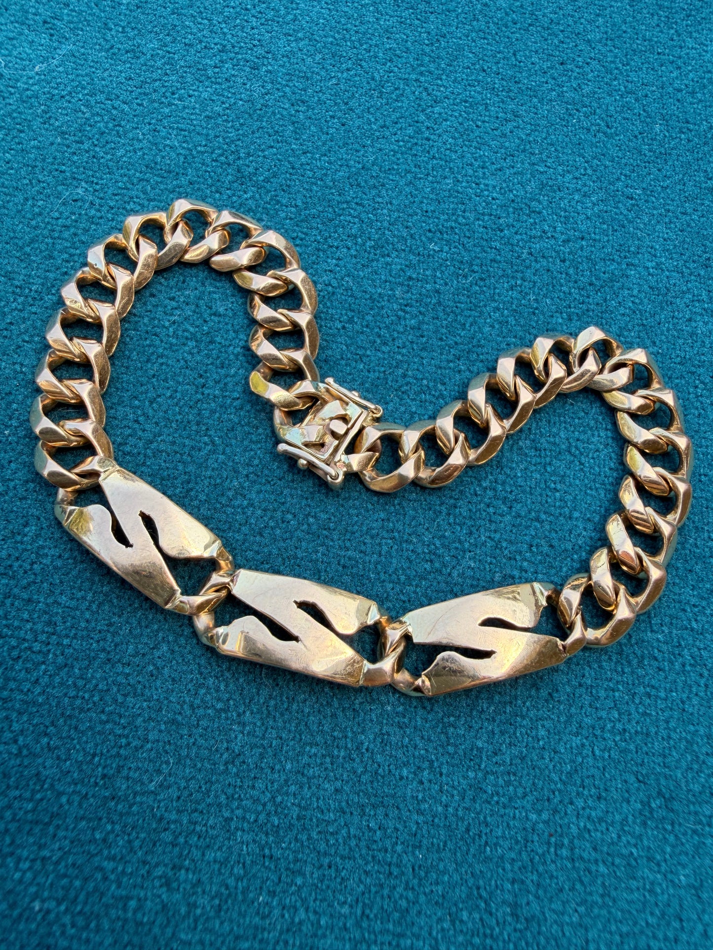 Vintage rosy yellow 19K triple S curb bracelet, 7.5 inch sizable