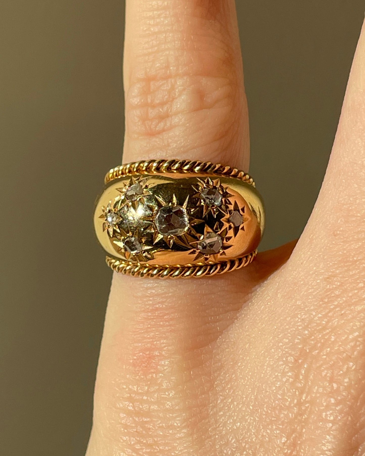 Antique French rosy yellow 18K approx .4 ctw star set rose cut diamond ring, size 4.25