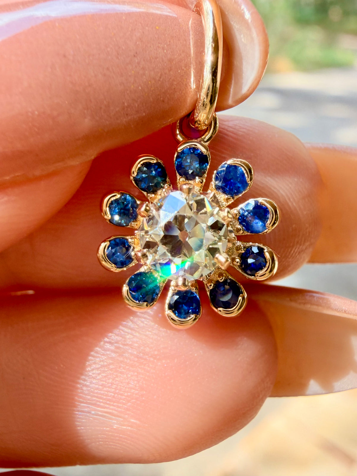 3GOG Natural Antique Diamond and Blue Sapphire Garden Party Flower Pendant 14K - Oct 2026 drop