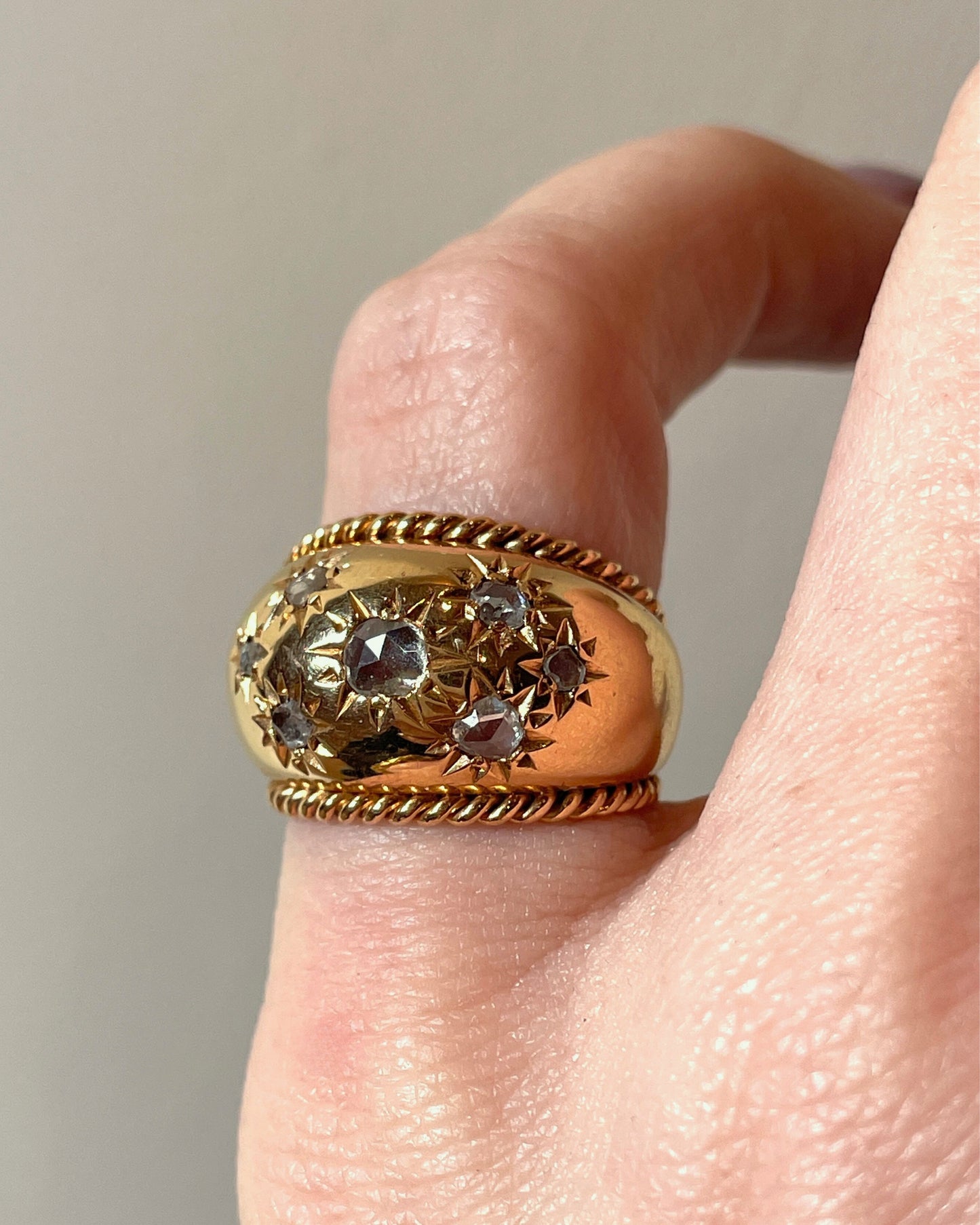 Antique French rosy yellow 18K approx .4 ctw star set rose cut diamond ring, size 4.25