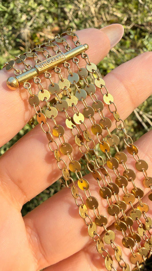 Vintage yellow 18K UnoAerre multi strand mariner link bracelet with slide clasp, 7.5 inch