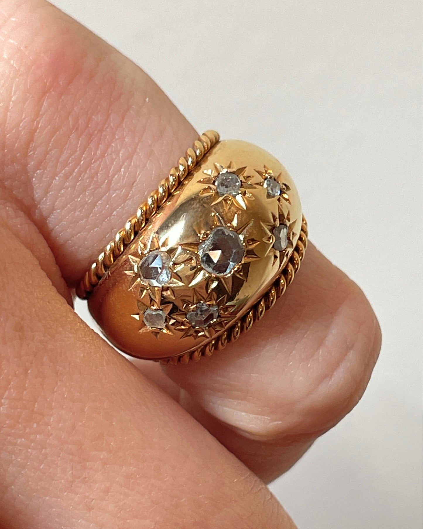 Antique French rosy yellow 18K approx .4 ctw star set rose cut diamond ring, size 4.25