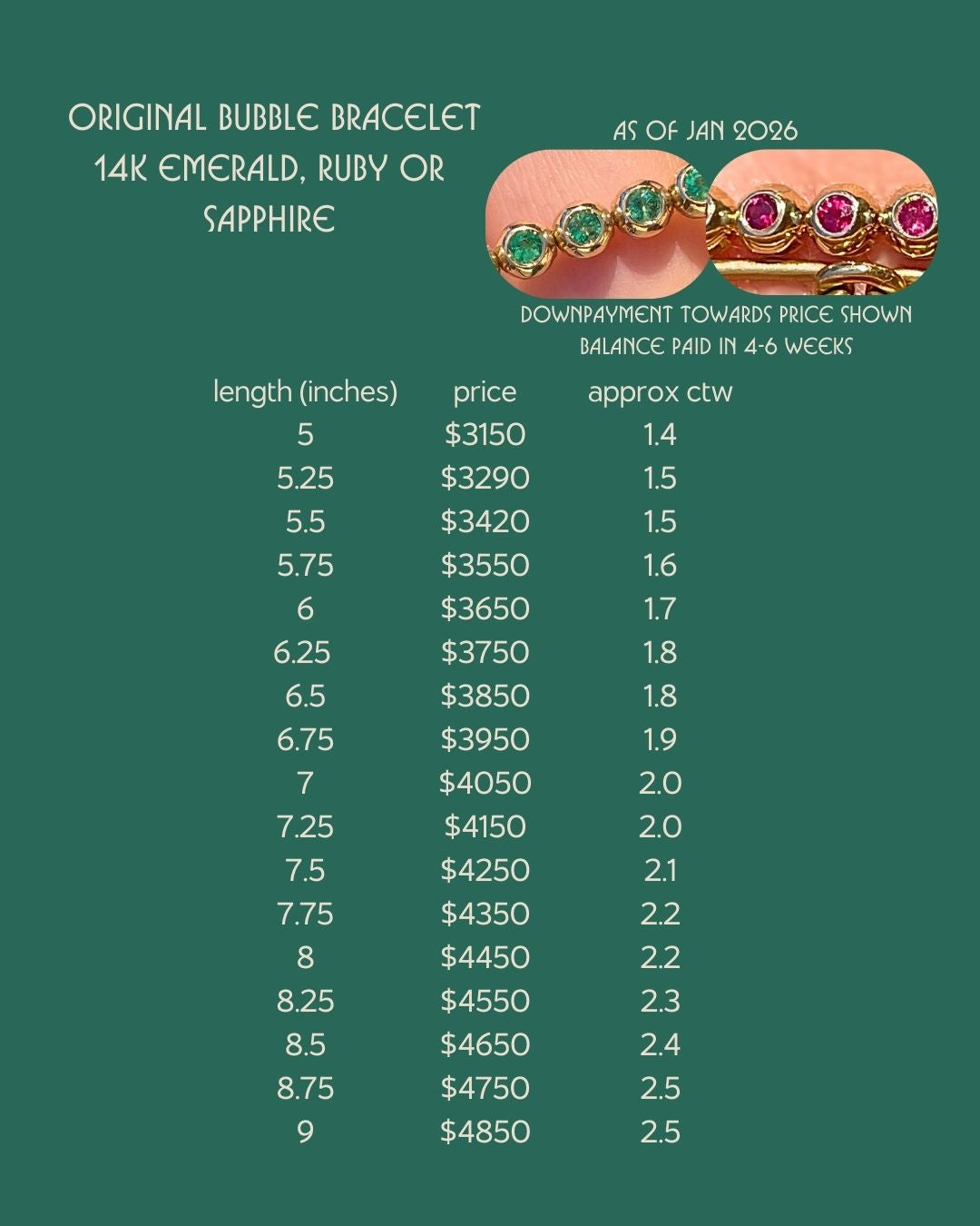 3GOG 14K Original Bubble Bracelet - Emerald, Ruby, or Sapphire - PREORDER DOWNPAYMENT