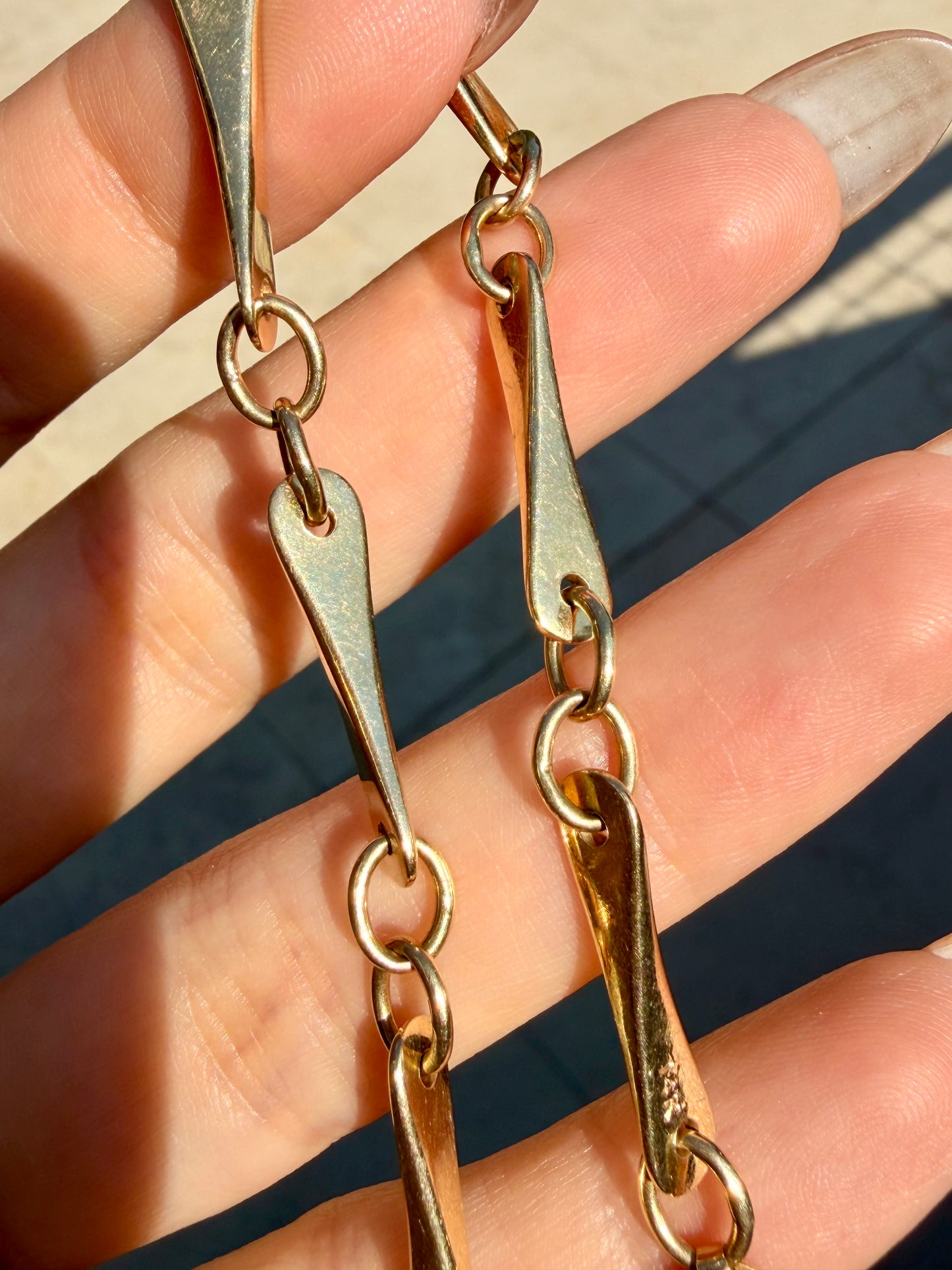 Vintage yellow 14K propeller bar link bracelet, 7.25 inch sizable