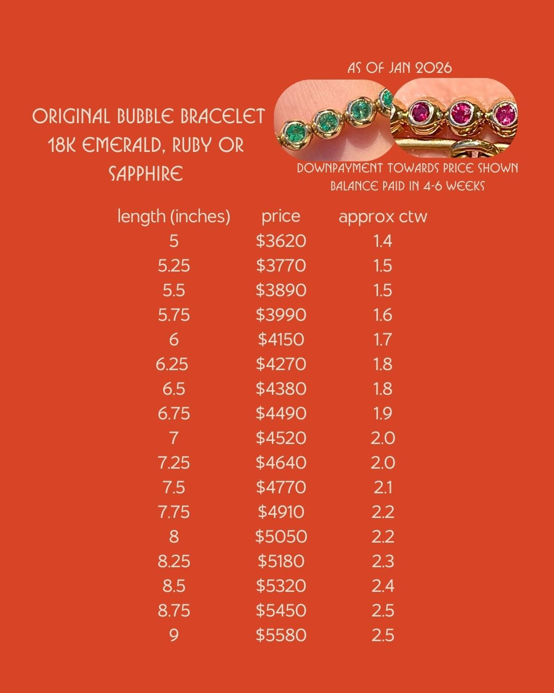 3GOG 18K Original Bubble Bracelet - Emerald, Ruby, or Sapphire - PREORDER DOWNPAYMENT