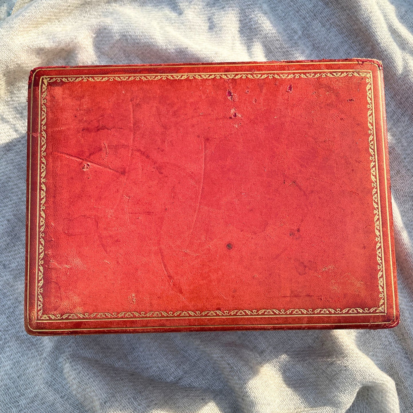 Vintage Italian red leather jewelry box with interior tray