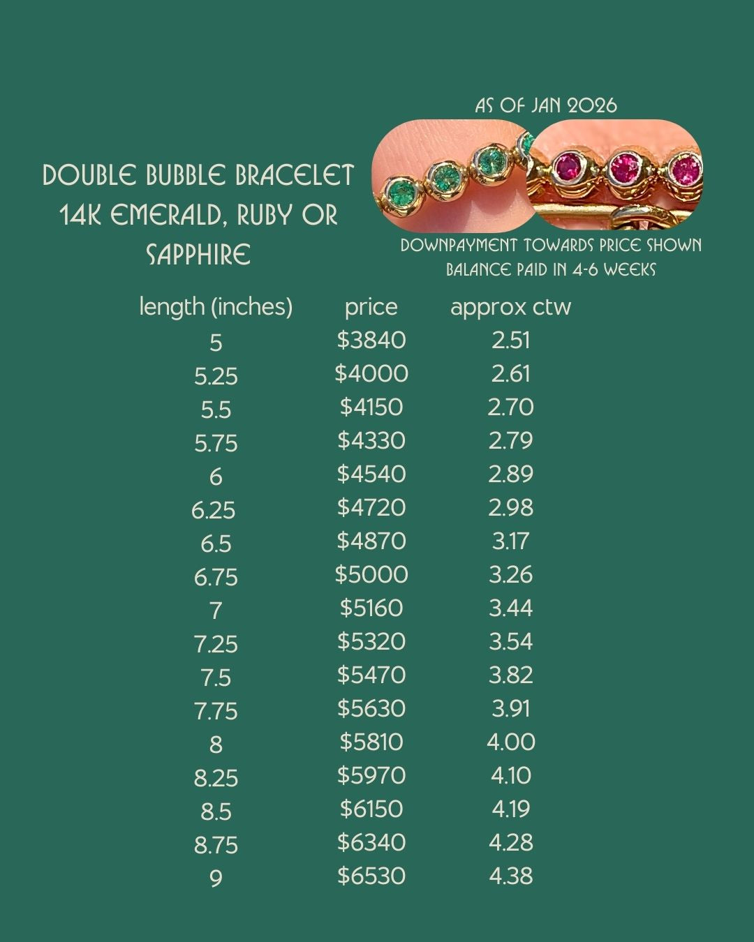 3GOG 14K Double Bubble Bracelet - Emerald, Ruby, or Sapphire - PREORDER DOWNPAYMENT