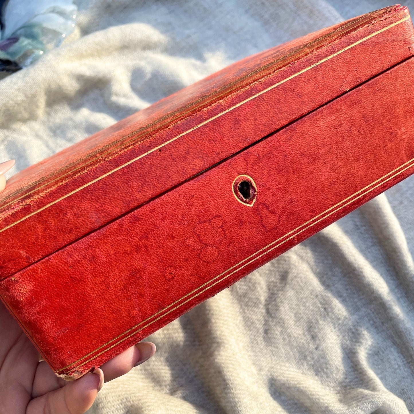 Vintage Italian red leather jewelry box with interior tray