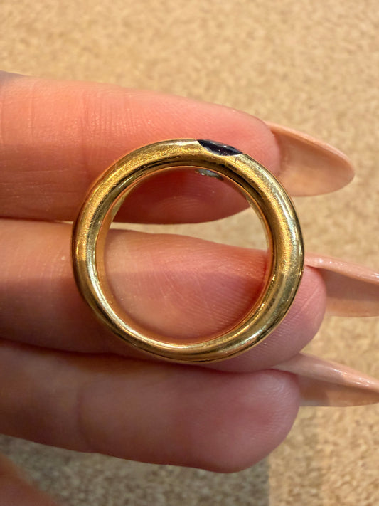 Vintage yellow 18K Cartier ellipse sapphire ring circa 1992, size 5.75-6